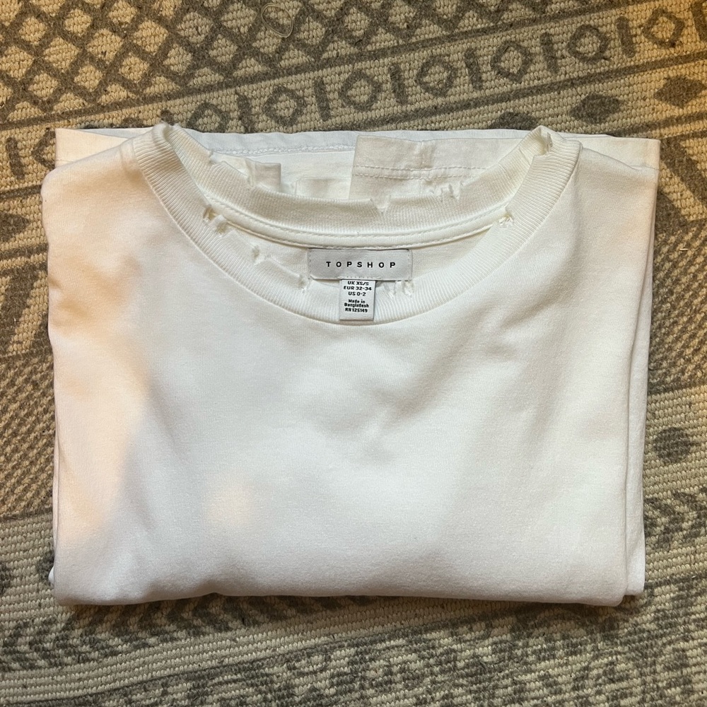 Topshop plain white T-shirt dress with tattered neckline design